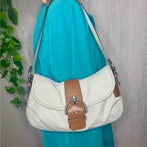 Vintage Coach Large SoHo White & Tan Shoulder Bag